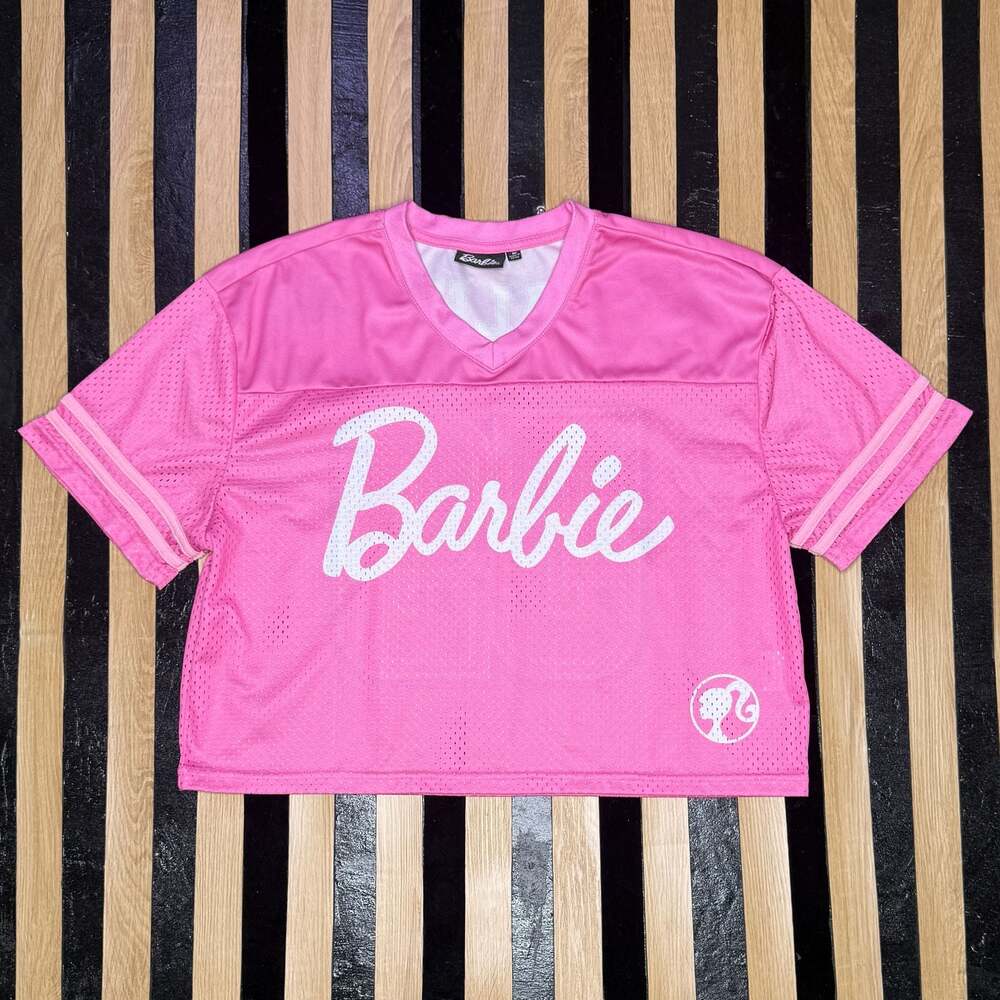 Barbie Malibu 59 Pink Mesh V-Neck Crop Football Jersey Top Size M